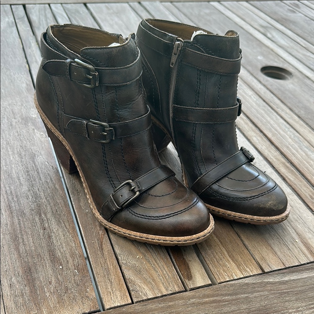 Elegant Dark Brown Ankle Booties with Buckle Detail